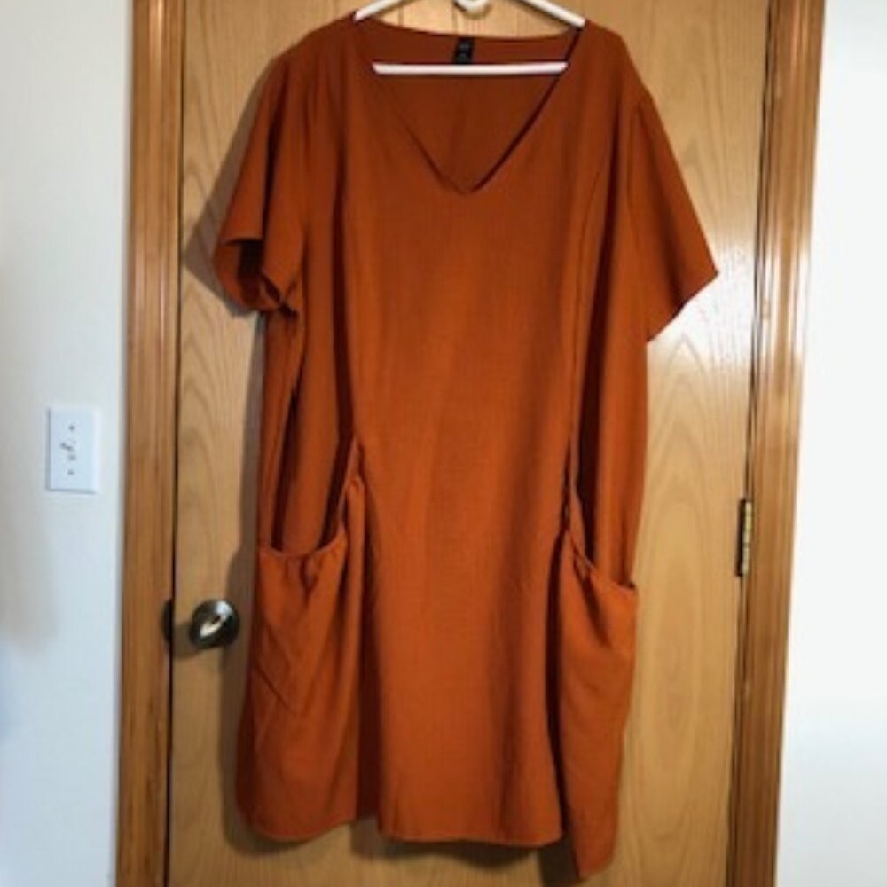 Emery Rose 5X Pocket Dress Excellent NWOT Coverup Tunic Burnt Orange V Neck Plus